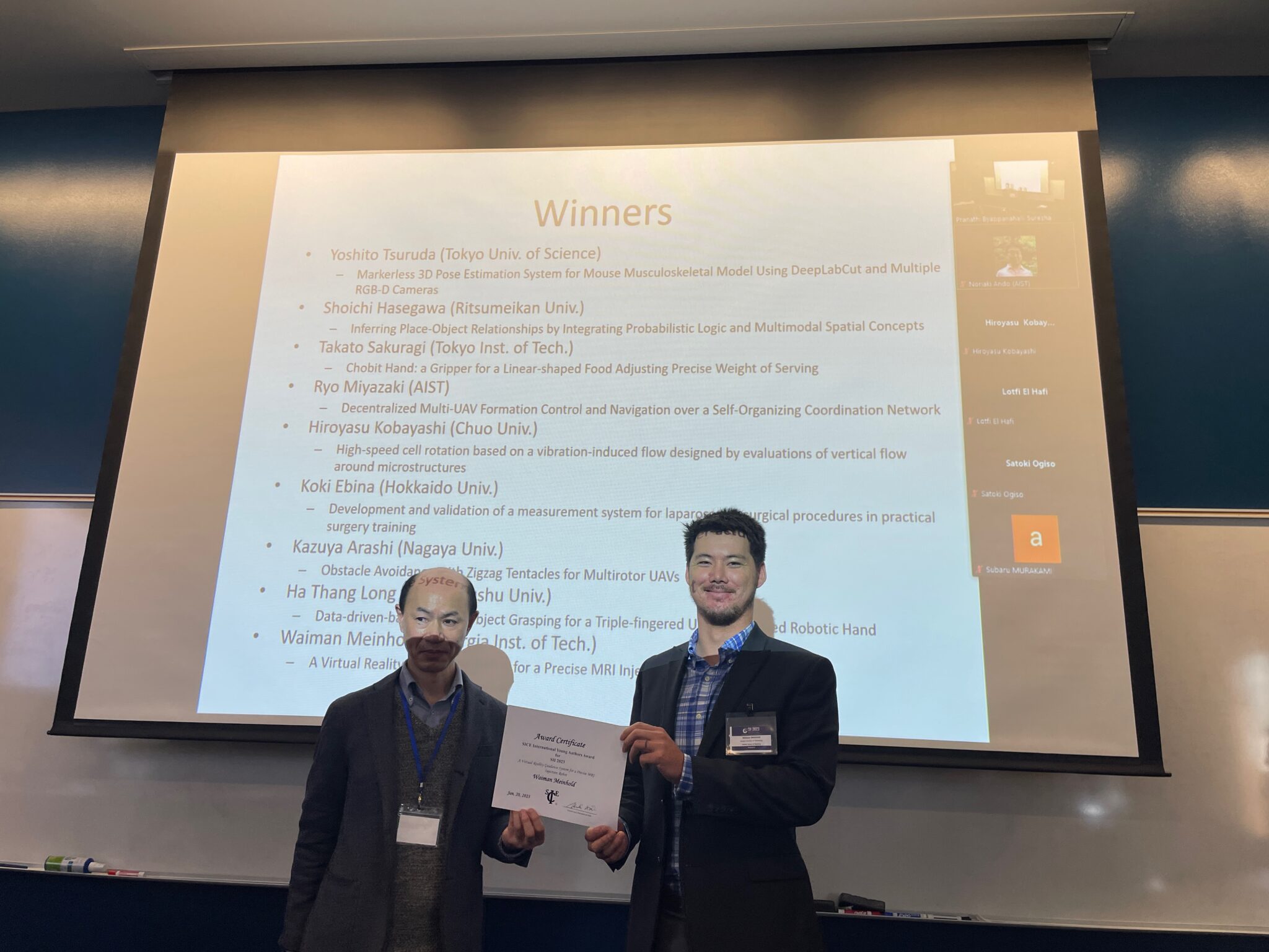 Waiman Meinhold was awarded SIYA at SII 2023 Biorobotics and Human